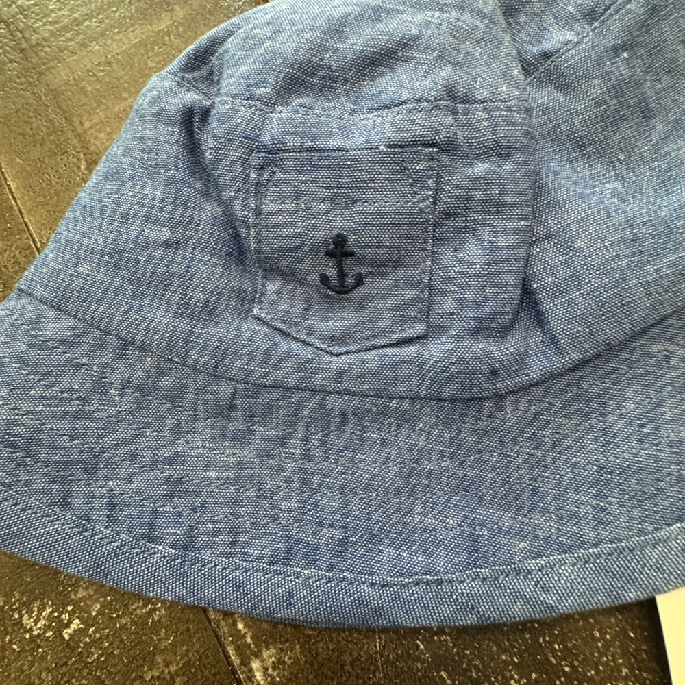 JANIE‎ AND JACK NWT Denim Linen Cotton Blend Bucket Hat Anchor Size 6-12 months - Picture 2 of 6